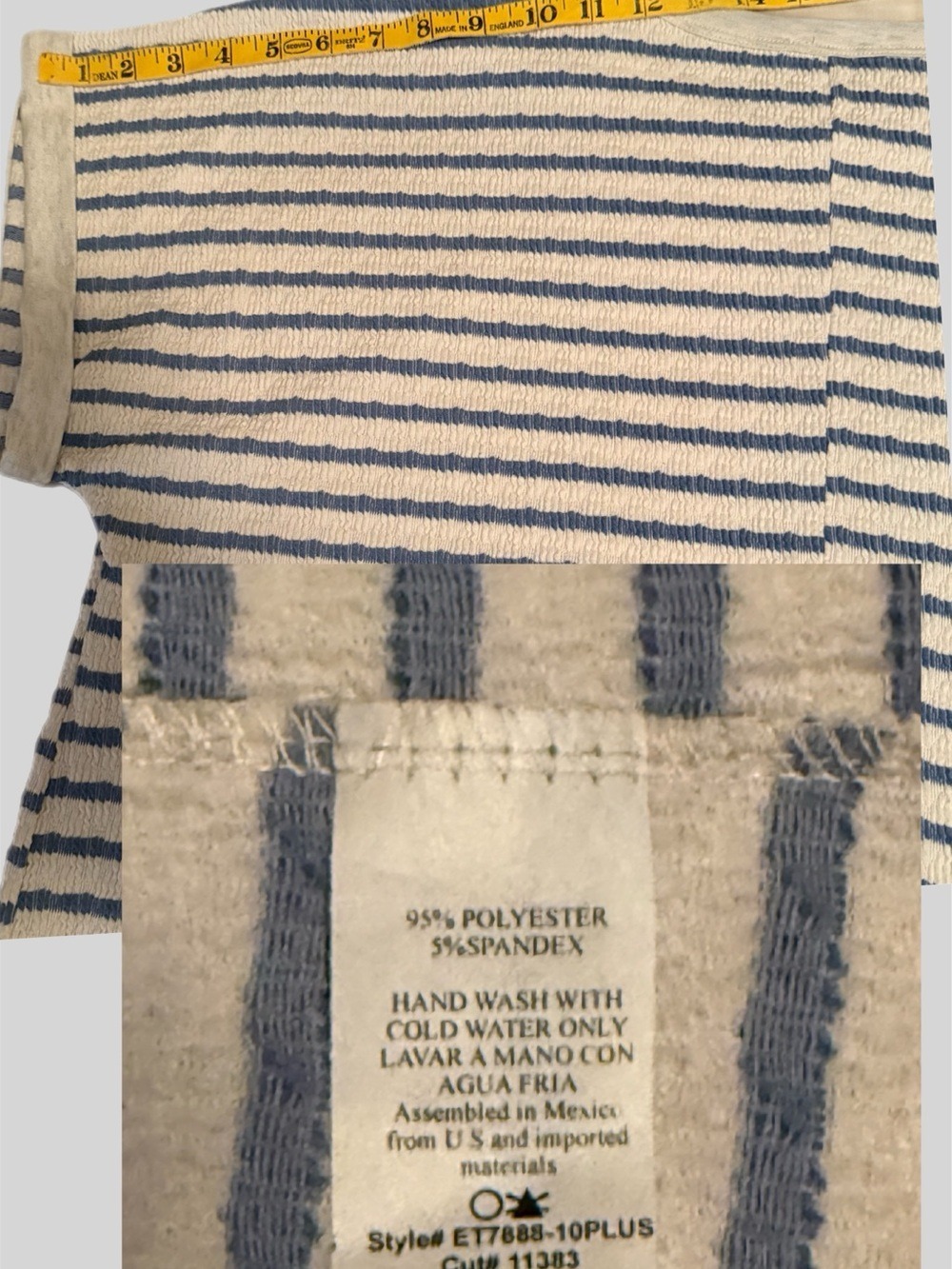 HEIMISH USA Jacquard Striped Top & Short SET in Cream/Blue 3X - Picture 9 of 17